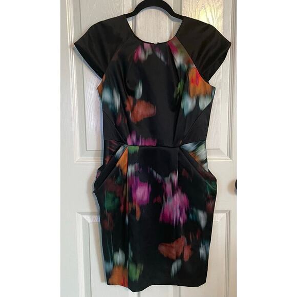GUESS by Marciano Black Multicolor Watercolor Sheath Dress Cocktail Size Small - Picture 1 of 6